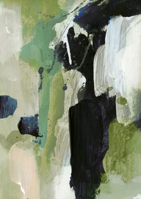 Verticale abstracte illustratie van een waterval met groene lagen en textuur in een buitenlands landschap