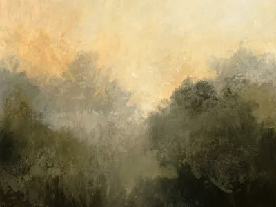 Abstract horizontaal landschap met levendige penseelstreken en diverse kleuren in een handgemaakte illustratie