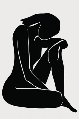 Verticale zwart-witte abstracte illustratie van een vrouw geïnspireerd door Henri Matisse met grafische lijnen en patronen