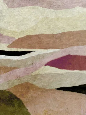 Verticale abstracte illustratie van roze heuvels met zachte penseelstreken en minimalistisch design