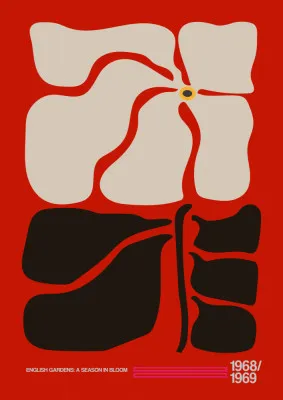 Verticale botanische illustratie van wilde bloemen en planten in rode tinten, grafische stijl