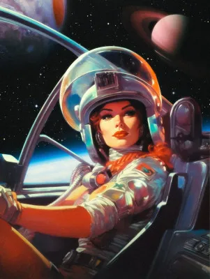 Verticaal surrealistisch portret van persoon onder sterrenhemel met ruimte en astronaut thema