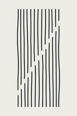 Verticale minimalistische lijntekening van een abstract buitenlandschap in zwart en wit met heldere lijnen