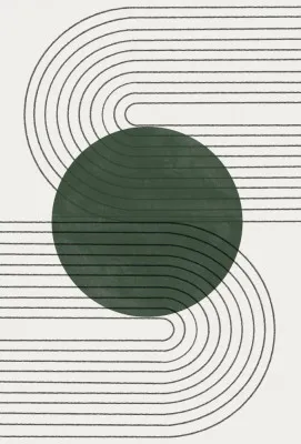 Verticale abstracte illustratie met groene en neutrale halve cirkels en rechthoeken in aquareltextuur