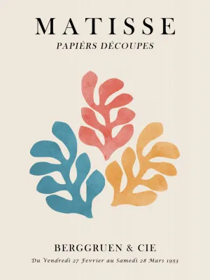 Verticale illustratie van een kleurrijke matisse stijl bloemencollage met abstracte lijnen en botanische vormen