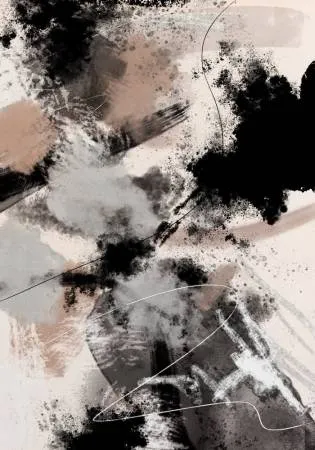 Verticale abstracte illustratie splash storm met roze en beige penseelstreken en geometrische vormen