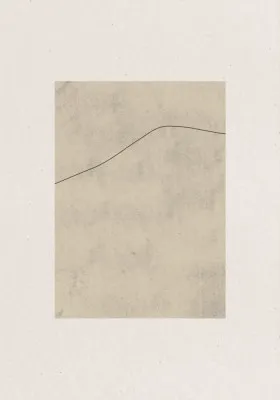 Verticale minimalistische abstracte lijntekening op beige achtergrond met zwarte grafische lijnen