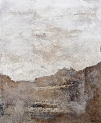 Verticale illustratie van een rustige zee met wabi sabi textuur en zachte kleuren