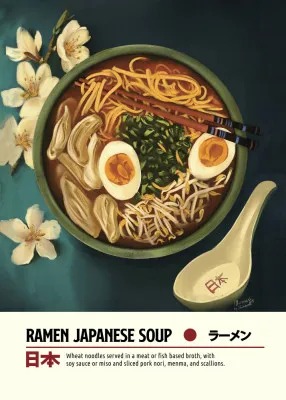 Verticale illustratie van een kom ramen in een rustige buitenomgeving met diverse kleuren