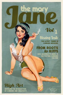 Mary Jane Retro Vintage Pinup Cannabis Art