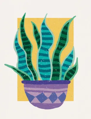 Verticale kleurrijke abstracte illustratie van een groene plant in zonlicht met lichte achtergrond