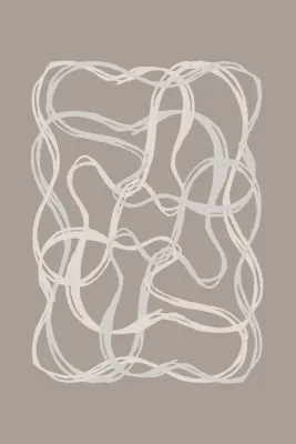 Verticale abstracte lijntekening van een buitenlandschap met organische vormen en penseelstreken in grijs en wit