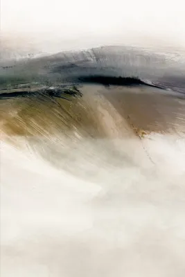 Verticale abstracte illustratie van een landelijk landschap met beige en natuurlijke tinten, handgeschilderd met verfstreken