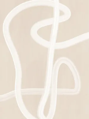 Verticale abstracte illustratie met witte penseelstreken en vloeiende beige lijnen in lichte tinten