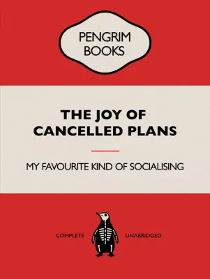 The Joy of Cancelled Plans - Funny Vintage Book Cover - Sarcastic Self Help - Red