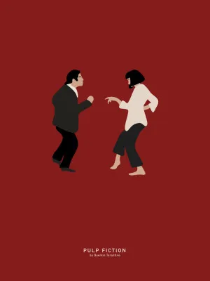 Verticale illustratie van dansende silhouetten in rood, outdoor scène met figuratieve kunst