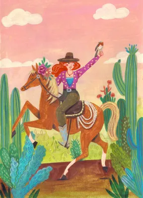 Cowgirl on horse in the desert