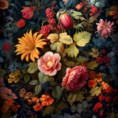 vierkante vintage illustratie met retro bloemmotieven en botanische elementen in buiten scène