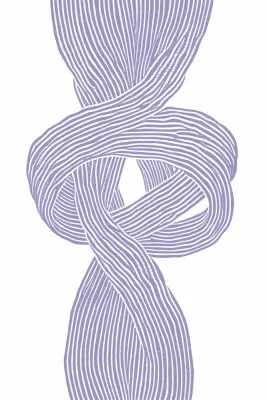 Verticale abstracte illustratie met blauwe en paarse lijnen op witte achtergrond, moderne minimalistische wanddecoratie