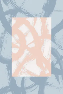 Abstracte penseelstreken in blauw en perzik