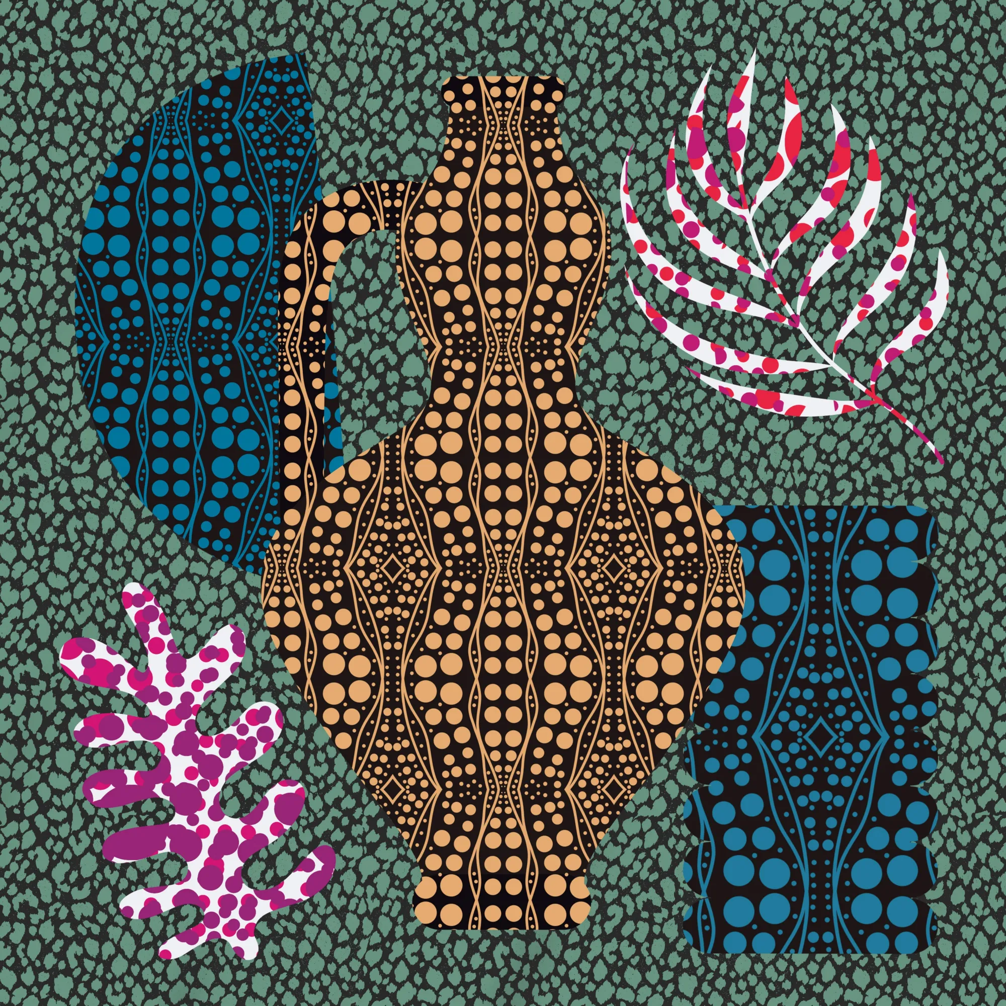 Mosaic bohemian composition in blauw