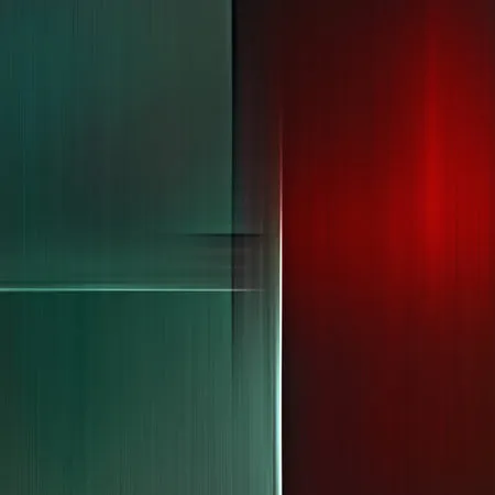 Vierkant fotografisch kunstwerk met abstracte rode en groene lijnen en geometrische vormen buiten