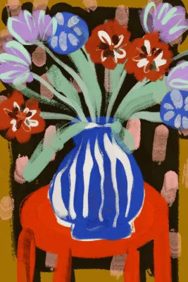 Vaas met vrolijke bloemen in abstracte stijl