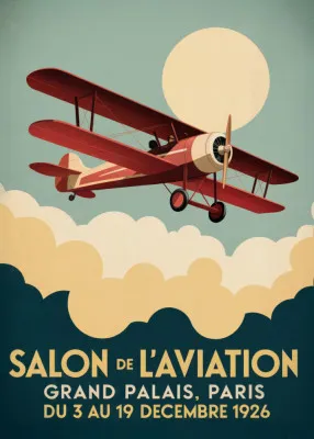 Verticale vintage illustratie van Salon De Laviation met Parijs en vliegtuig in retro stijl