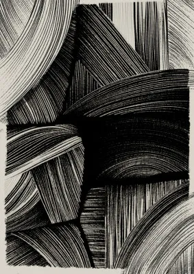 Verticale abstracte illustratie curved line symphony met geometrische zwarte en witte lijnen en organische vormen