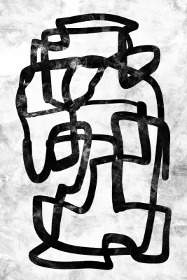 Verticale abstracte illustratie van een buitenomgeving met meerdere kleuren en penseelstreken