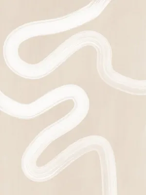 Minimalistische beige one line tekening met vloeiende lijnen en zachte gebogen vormen op neutrale achtergrond