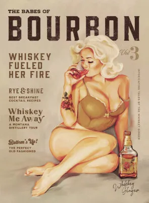 Bourbon Wall Art. Sexy Vintage Pin Up Girl Drinking Whiskey