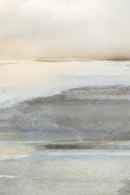 Verticale abstracte illustratie van landschap met zee en land in zachte, natuurlijke tinten