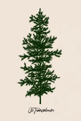 Illustratie van een groene dennenboom zonder achtergrond, verticaal portret voor sfeervolle winterse wanddecoratie