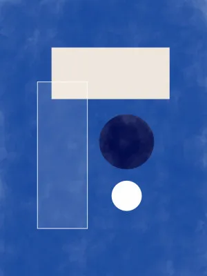 Verticale abstracte illustratie met geometrische vormen in verschillende blauwtinten