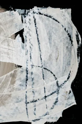 Verticale abstracte illustratie mind no2 met zwarte achtergrond en donkere penseelstreken