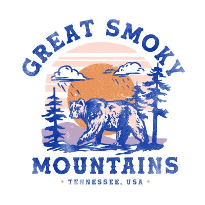 Vierkante illustratie van een outdoor scène in Great Smoky Mountains National Park Tennessee met kleurrijke natuur en retro stijl