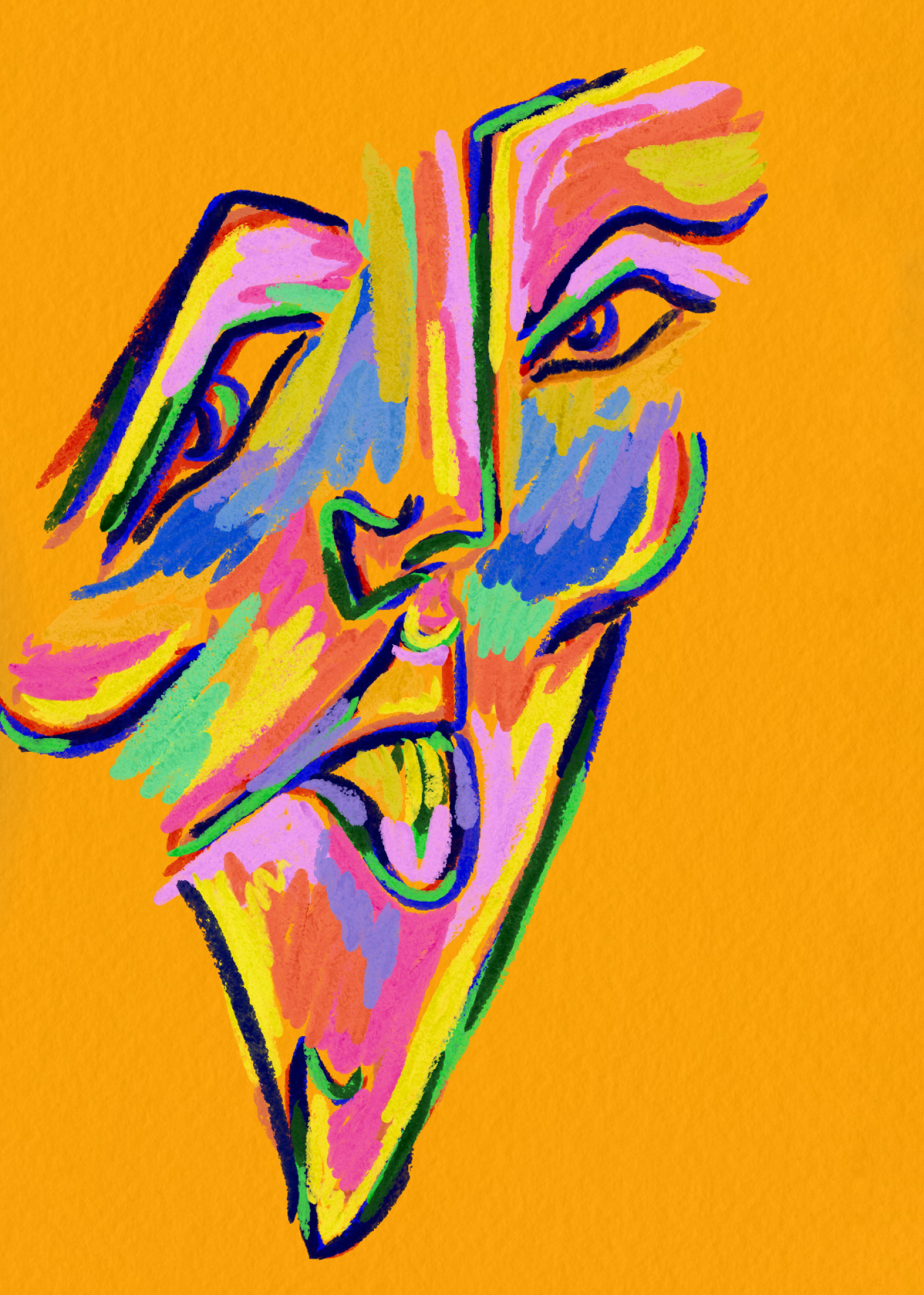 Portret woe met levendige kleuren en figuren