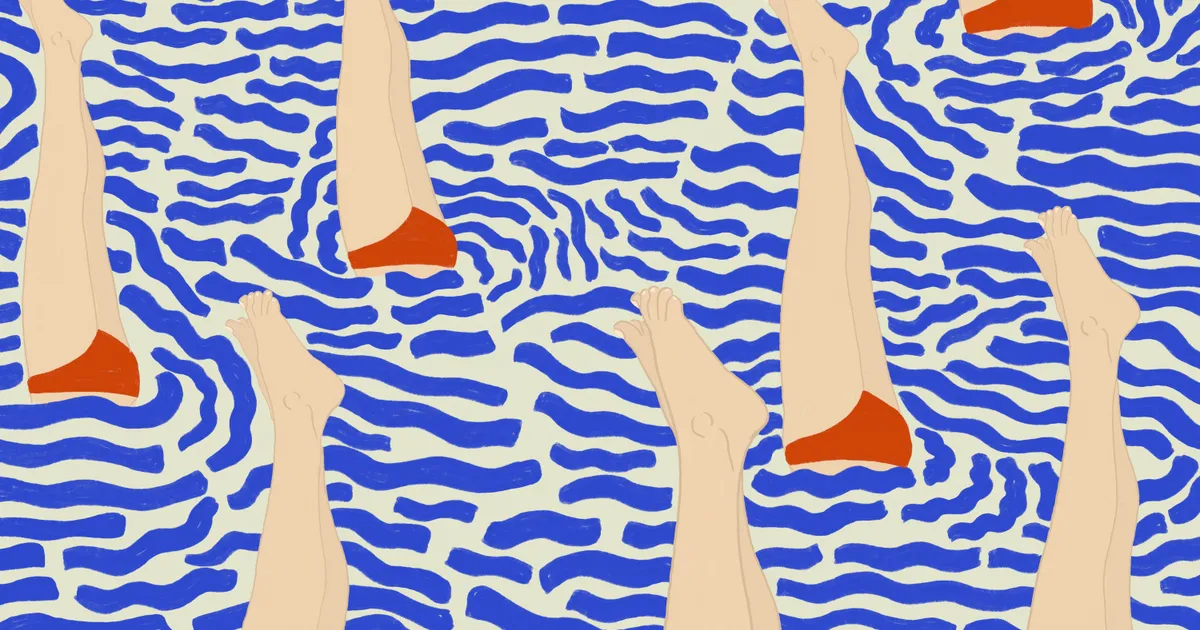 Badende figuren in abstracte waterwereld