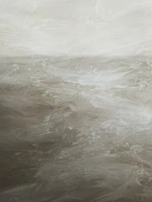 Verticale abstracte illustratie van zee en landschap met zachte penseelstreken en neutrale kleuren