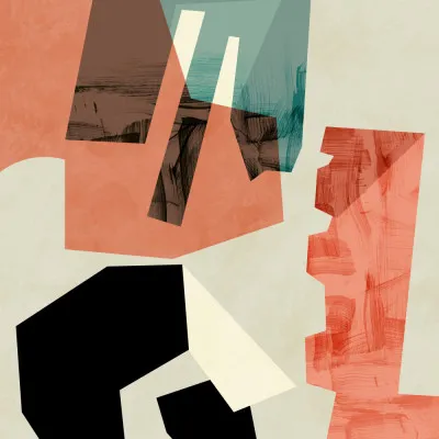 vierkante abstracte acrylillustratie met kleurrijke penseelstreken en grafische lijnen