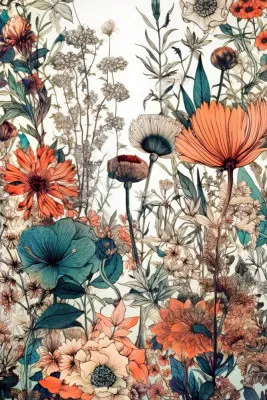 Verticale botanische illustratie van meadow flowers 9 met tropische planten en kleurrijke bloemen in een buitenomgeving