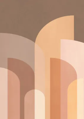 Verticale illustratie Retro Geometric II met lijnen en boogvormen in roze en oranje tinten