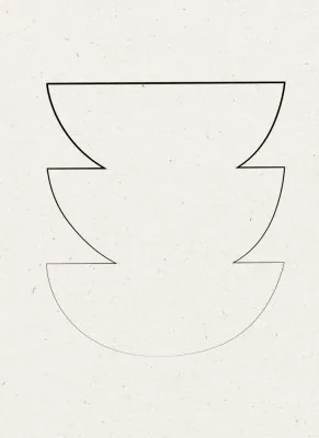 Verticale abstracte illustratie met halfcirkels en rechthoeken in zachte beige en grijze tinten