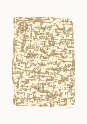 Verticale abstracte illustratie met donkere oker en bruine lijnen in een geometrisch grid patroon