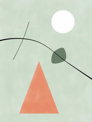 Verticale abstracte illustratie met pastelkleuren en geometrische driehoeken in een minimalistisch design