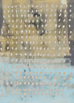 Abstracte compositie in geel en taupe