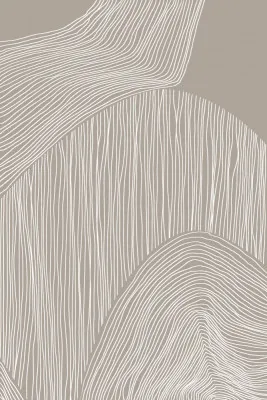 Verticale abstracte illustratie met organische witte lijnen op een beige achtergrond in een minimalistisch design