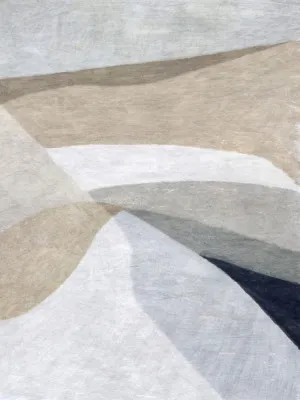 Verticale abstracte illustratie met beige tinten, geometrische vormen en verfijnde penseelstreken