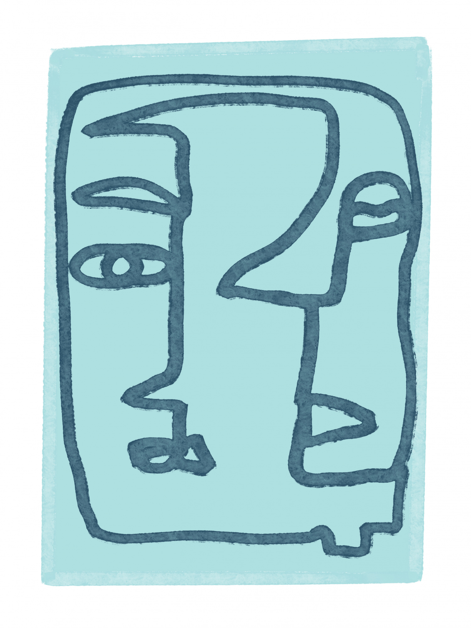 Abstracte blauwe gezichten in lijntekening